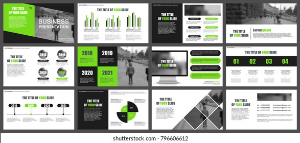 Green business presentation slides templates from infographic elements. Can be used for presentation, flyer and leaflet, brochure, corporate report, marketing, advertising, annual report, banner.