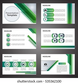 Green business presentation template Infographic elements flat design set for brochure