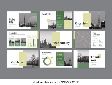 Green business presentation templates, Sale kit Powerpoint for marketing, annual report, company profile, Vector templates