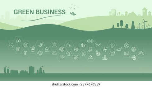 Green Business Renewable Energy concept. Environment Sustainability development. vector illustration and icon set green.