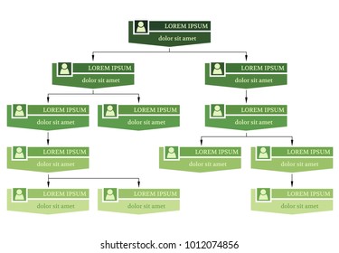 Green business structure concept, corporate organization chart scheme with people icons. Vector illustration.