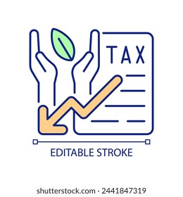Green business taxes relief RGB color icon. Support environmental company. Encourage green initiative. Isolated vector illustration. Simple filled line drawing. Editable stroke. Arial font used