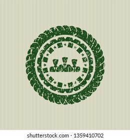 Green business teamwork icon inside rubber grunge seal