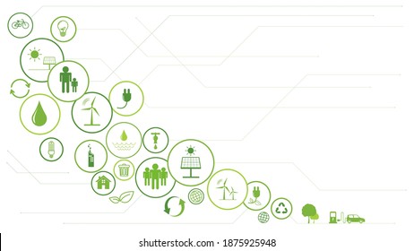 Fondo de la plantilla Green Business para el concepto de sostenibilidad con iconos planos