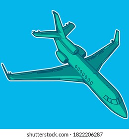 green business trijet falcon from the right front view isolated on blue background vector illustration