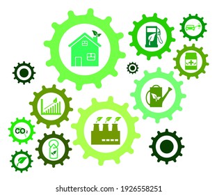 Ilustración del vector empresarial verde. Concepto con iconos relacionados con la protección del medio ambiente y en los negocios.