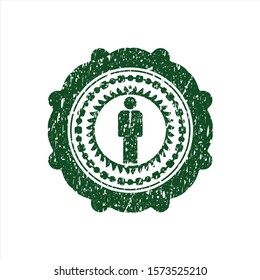 Green businessman icon with rubber seal texture