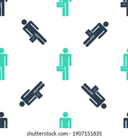 Green Businessman man with briefcase icon isolated seamless pattern on white background. Vector.