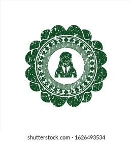 Green businesswoman icon inside grunge stamp