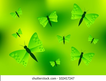 Green butterflies on green background