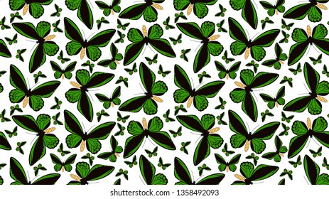 green butterflies vector seamless pattern