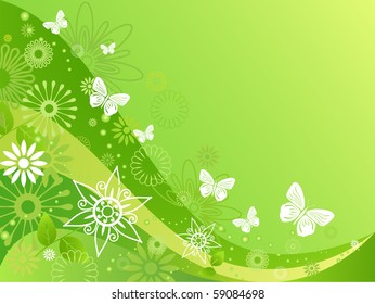 green butterfly background, vector Illustration