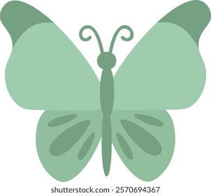 Green butterfly displaying darker green accents on its wings and antennae, featuring a simple vector illustration set against a solid color background, exuding elegance and tranquility