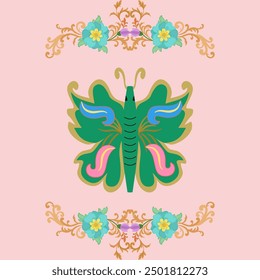 green butterfly Gemetric Ethnic traditional seamless , Aztec, Tribal, Hmong, Native American Indian, Pattern design for wrap, carpet, decorative illustraion

