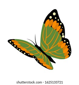 Green butterfly icon in a flat style with a white background. Vector illustration.