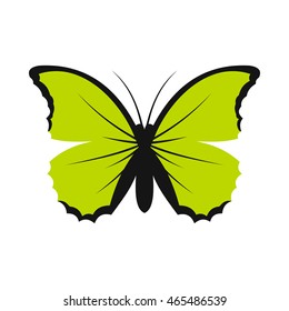 Green butterfly icon in flat style on a white background