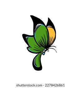 green butterfly illustration side view