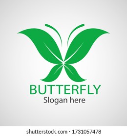 Green butterfly leaf template icon vector