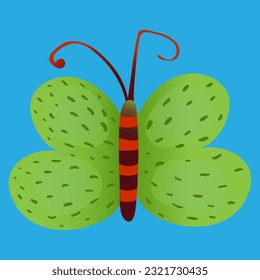 green butterfly on a blue background