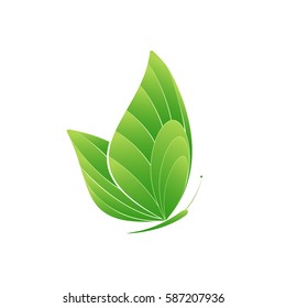 Green butterfly on a white background. Isolated vector illustration.