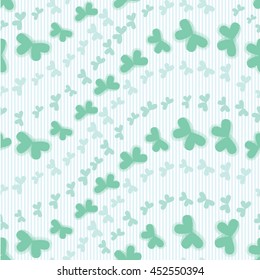 Green Butterfly seamless pattern on stripe background