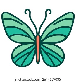 green butterfly wild animal flat color vector illustration template design