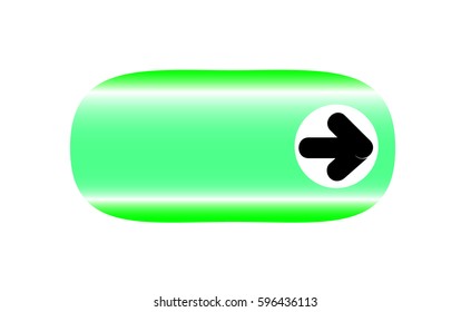 Green button with arrow symbol isolated on white background. Vector illustration.
