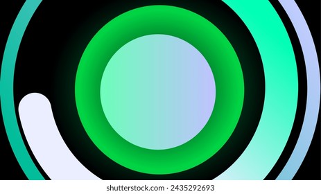 Green button bevel circle with rotating outlines copy space frame presentation background.