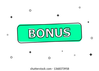Green button "bonus" in black circle. White background with black small elements.