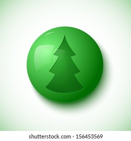 Green button with Christmas tree. Vector illustration