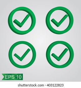 Green button confirmation ok. Vector illustration