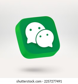 Green button with cute faces. Chat app icon. 3d vector icon isolated on white background