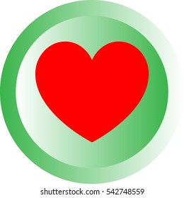 Green button with gradient. Heart icon. Vector eps 10.