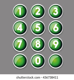 Green button number set vector