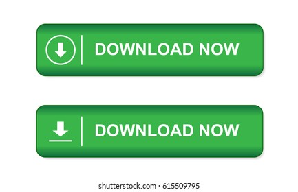 Green button on websites and in e-shop with an arrow and the word download now isolated on white background - vector