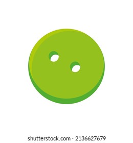 Botón verde sobre un fondo blanco. Ilustración sobre el tema de la costura.