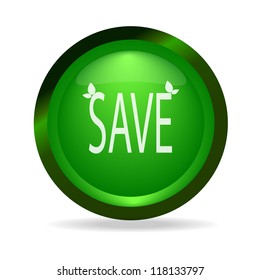 Green button "Save". Vector illustration EPS 10