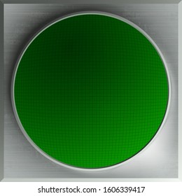 Green button with shadow on metalic background.