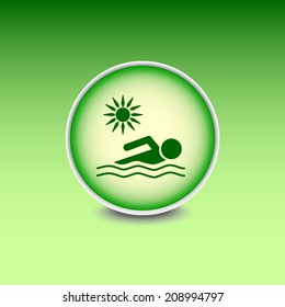 Green button with shadow. Vector icon