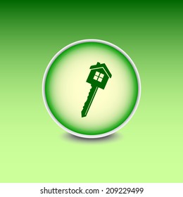 Green button with shadow. Vector icon 