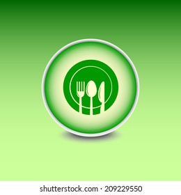Green button with shadow. Vector icon 