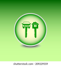 Green button with shadow. Vector icon 