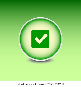 Green button with shadow. Vector icon 