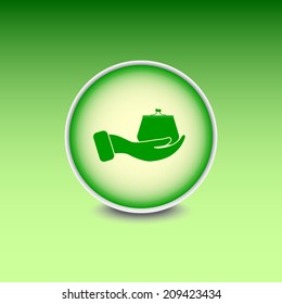 Green button with shadow. Vector icon 