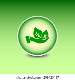 Green button with shadow. Vector icon 