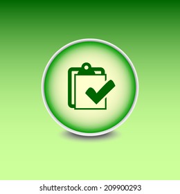 Green button with shadow. Vector icon 