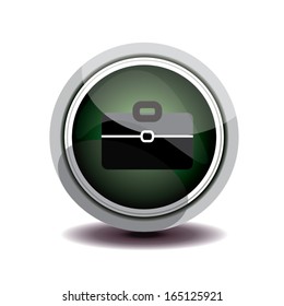 green button with suitcase icon. vector illustration.