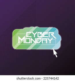 a green button with text for cyber monday on a black background