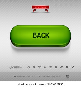 Green button for webdesign or app on the gray background with shadow. Vector design elements.