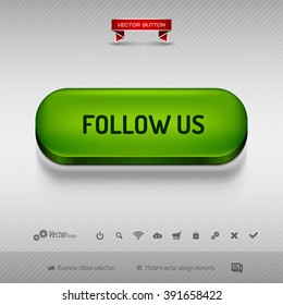 Green button for webdesign or app on the gray background with shadow. Vector design elements.